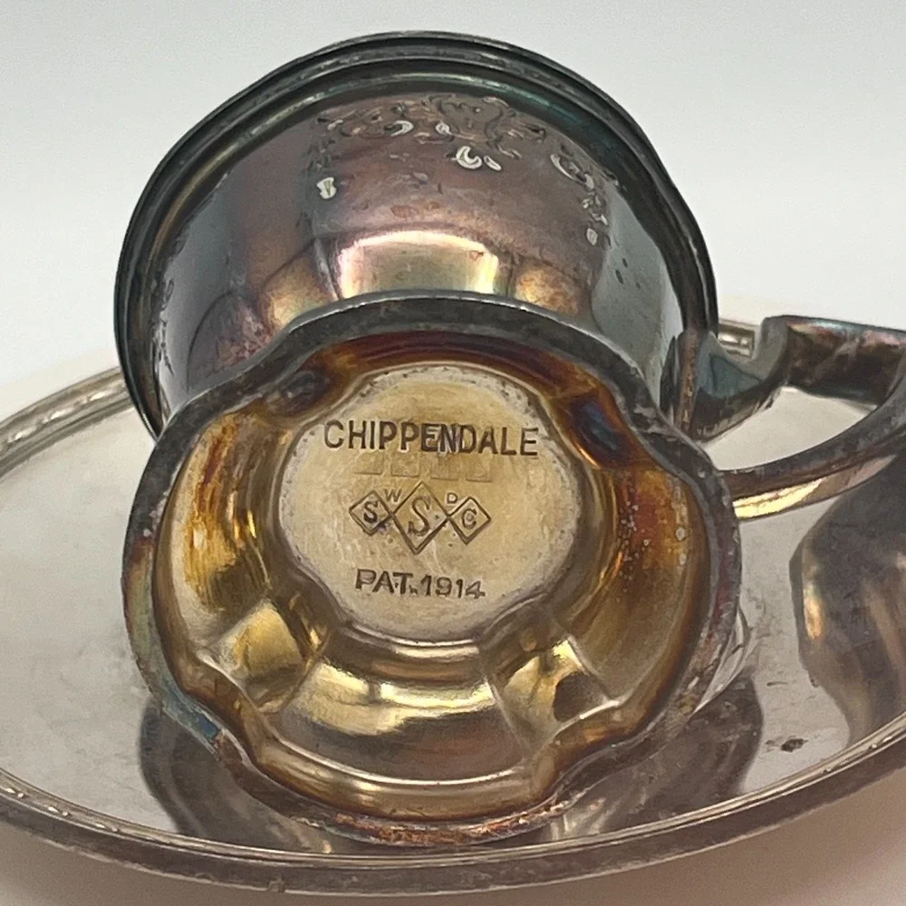 Vintage Chippendale EPNS Silverplate Demitasse Cups & Saucers Set of 10 Pat.1914